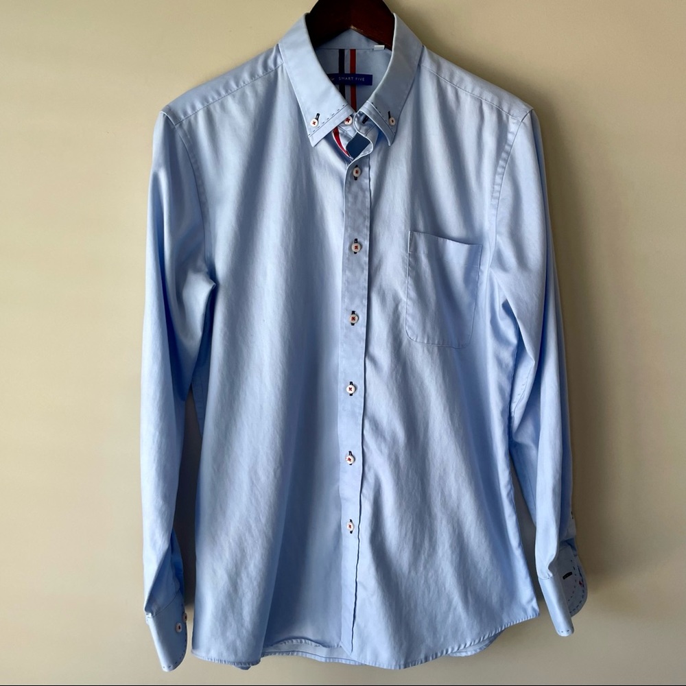 Solid Blue Cotton Dress Shirt